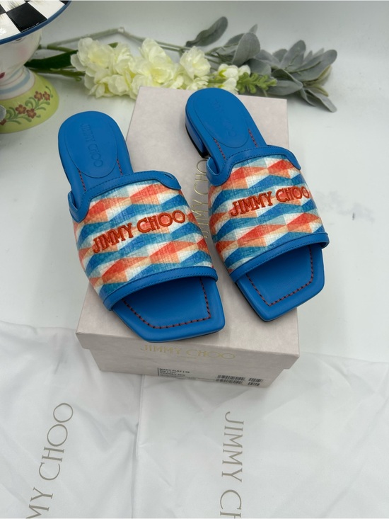 Jimmy Choo Shoes - Women's Jimmy Choo Bright Blue Multicolor Patterned Slide Sandals size 38